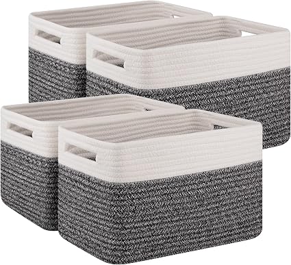 4 Pack Storage Baskets for Organizing, Woven Baskets for Shelves - Perfect for Toys, Books, Towels, and Clothes, Durable Gift Basket Bins Toy Storage, 12.7''L x9''W x7.8''H, White