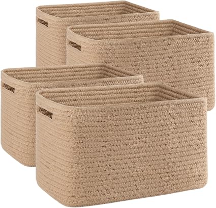 4 Pack Storage Baskets for Organizing, Woven Baskets for Shelves - Perfect for Toys, Books, Towels, and Clothes, Durable Gift Basket Bins Toy Storage, 12.7''L x9''W x7.8''H, White