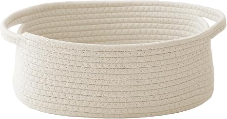 Woven Basket,Small Rope Storage Bin with Handles & Ribbon Bag, Organizer for Shelves Closets,Gift Basket Empty for Birthday,Books,Dog Toys,White 8.99 About this item
