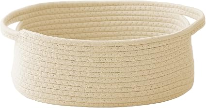 Woven Basket,Small Rope Storage Bin with Handles & Ribbon Bag, Organizer for Shelves Closets,Gift Basket Empty for Birthday,Books,Dog Toys,White 8.99 About this item