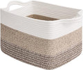 Storage Basket, 13"x10"x9" Cotton Rope Organizer for Dog Toys, Books, Stylish Gift Basket with Handles, Small Laundry Baskets for Shelves, Gradient Brown